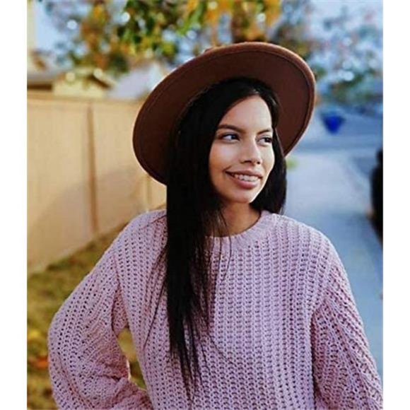 Lanzom Womens Classic Wide Brim Floppy Panama Hat Belt Buckle Wool Fedora Hat - Picture 10 of 12